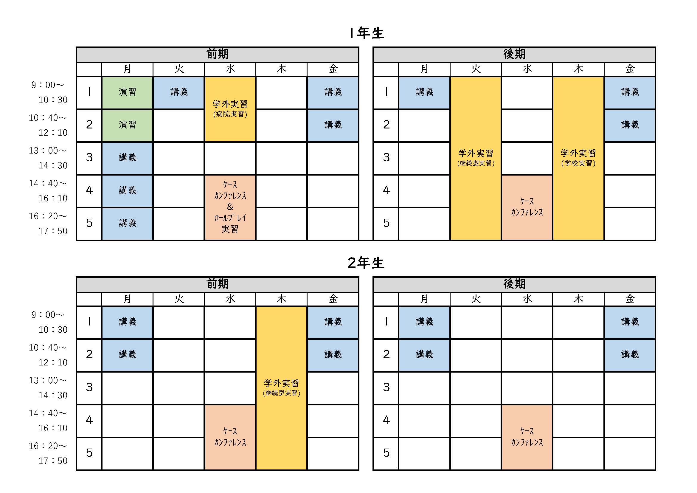臨床心理コースの時間割